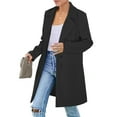 thumbnail image 2 of Women's Notch Lapel Double Breasted Wool Blend Mid Long Pea Trench Coat Black 2XL, 2 of 5