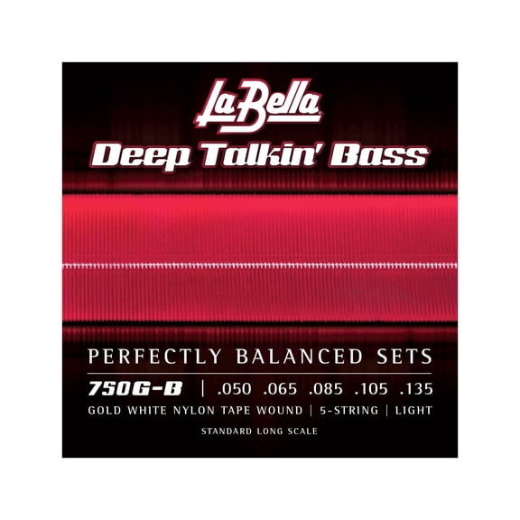La Bella 750G-B Deep Talkin Brass Gold White Nylon Tape Wound 5-String Light Standard Long Scale 60-135