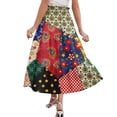 thumbnail image 6 of Women’s Patchwork Print Midi Skirt with Elastic Waistband and Pockets Casual A-Line Boho Style Lightweight Flowing Fabric Skirt Dark Blue 2XL, 6 of 6
