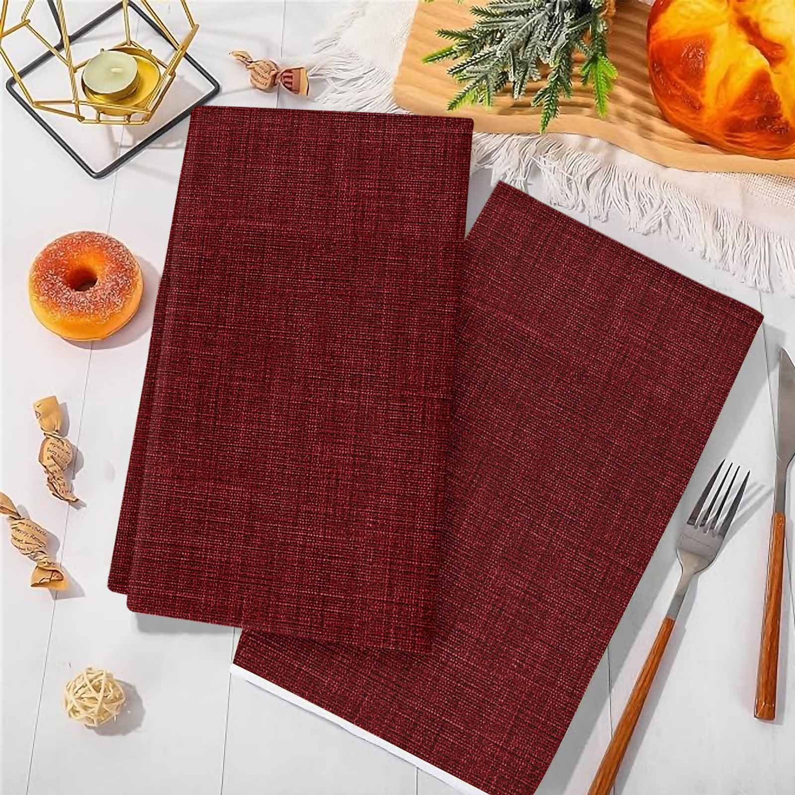 Dark Red Microfiber Kitchen Towel, Farmhouse Burlap Solid Red Color Modern Linen Texture Soft Absorbent Dish Towels, Quick Drying Washable Dishcloths for Kitchen Cleaning, Drying Dishes, 18x28 Inches