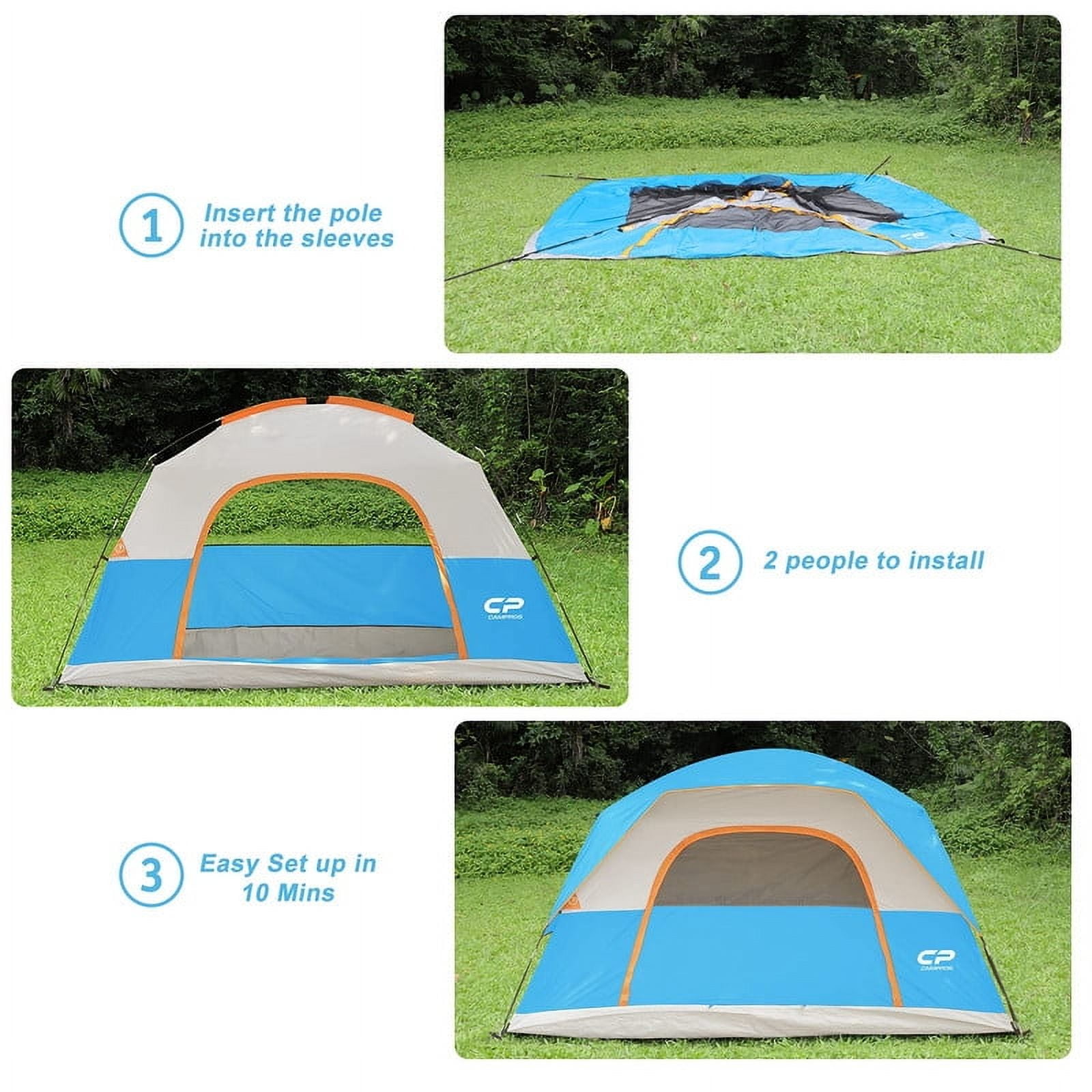 CAMPROS 6 Person Camping Tents, Waterproof Windproof Family Dome Tent with Rainfly, Large Mesh Windows, Wider Door, Portable with Carry Bag