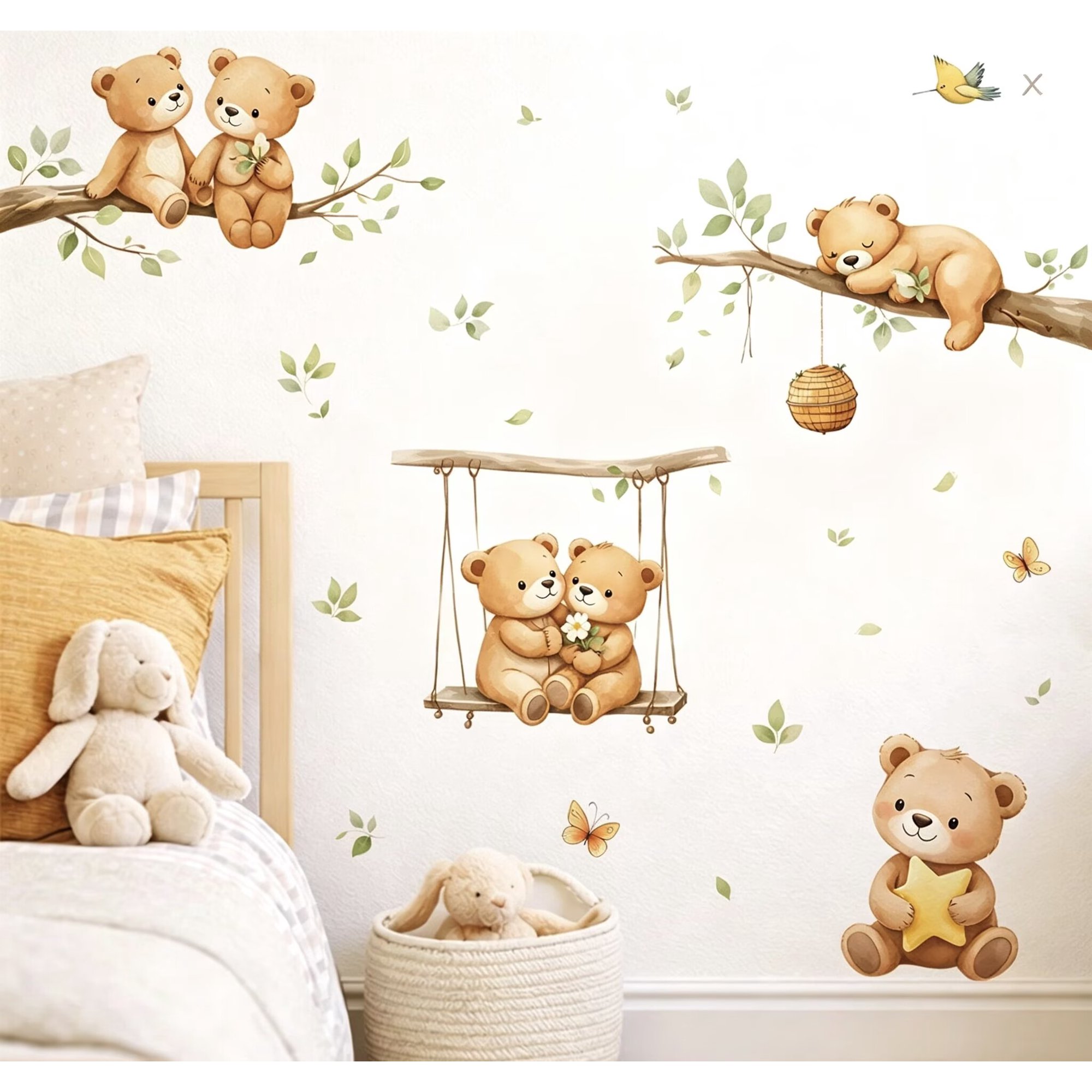 Woodland Bear Animal Tree Branch Wall Decor Wall Decals Stickers for Nursery Classroom Living Room Office Bedroom Gifts Halloween gifts