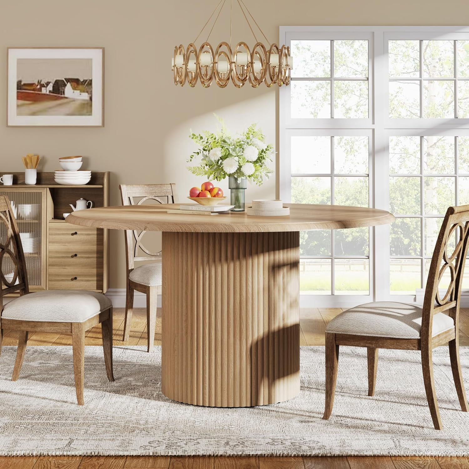 Finmind Round Dining Table for 4, Modern Kitchen Table with Metal Base for Dining Room Kitchen, Living Room (Chairs Not Included)