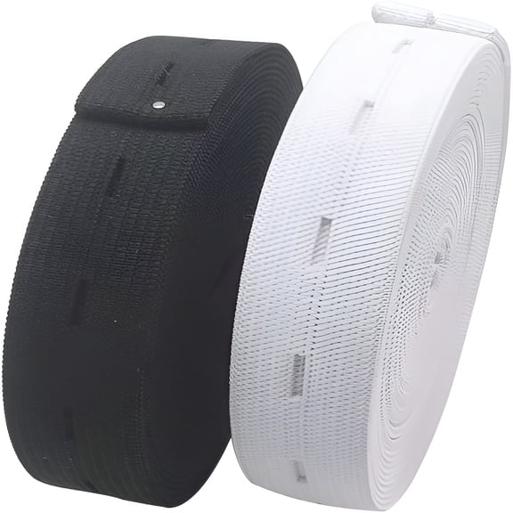 TUWAFE 2 Pack Elastic Bands Spool for Sewing, Adjustable Waistband Cord with Buttonholes, Black and White Elastic for Pants and Garments