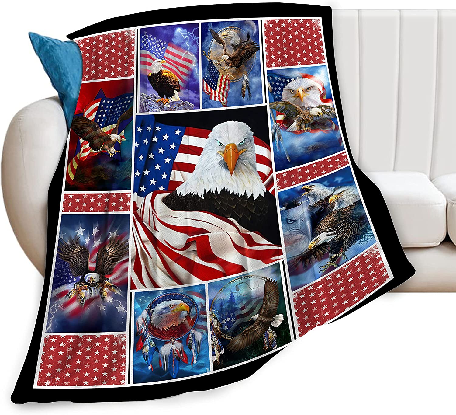 American Flag Eagle Blanket Super Soft Cozy Bald Eagle Fleece Throw Blanket Warm Fuzzy Plush