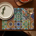 thumbnail image 4 of Boho Style Rustic Flax Placemats Set of 6, 12x18 Inch Colorful Floral Tribal Folk Table Mats, Washable Vintage Decor for Bohemian Kitchen or Earthy Dining Area, 4 of 5