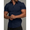 thumbnail image 6 of Men'S Muscle Fit Button Down Shirts Summer Casual Short Sleeve High Stretch Wrinkle-Free Shirt Navy Blue M, 6 of 10