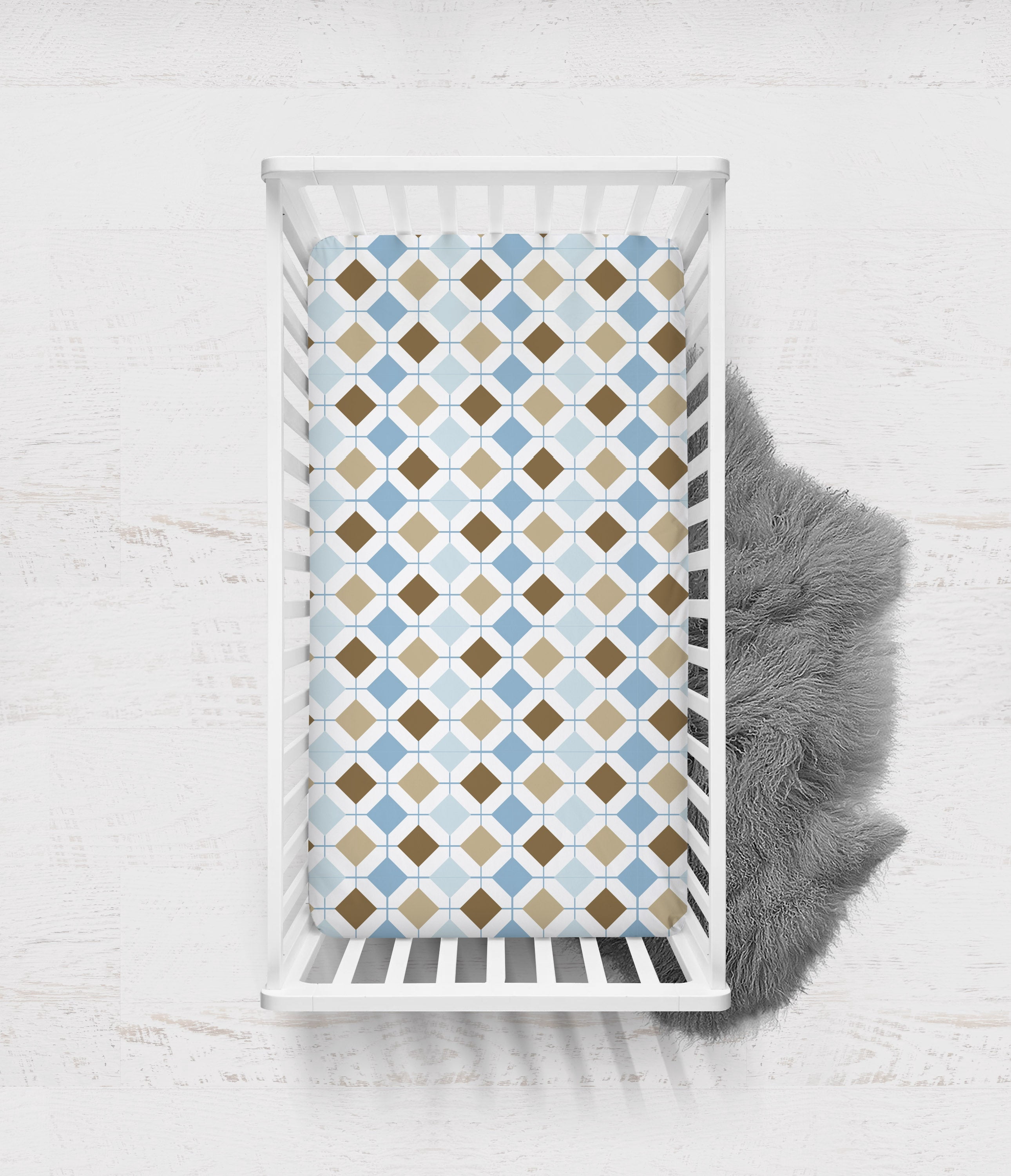 Bacati - Crib or Toddler Bed Fitted Sheet, Mod Diamonds/Stripes, Aqua/Teal/Beige/Brown