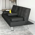 thumbnail image 6 of Koby Home Futon Sofa Bed Convertible Folding Leather Couch with 2 Cup Holders, Black Twin, 6 of 9