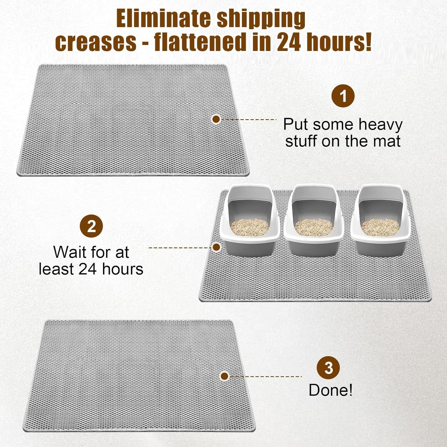 Cat Litter Mat,45"x32"Large Cat Litter Mat Litter Trapping Mat,Honeycomb Double Layer Kitty Litter mat,Soft EVA Material,Durable,Urine & Waterproof,Easy Clean,Washable(Light grey)