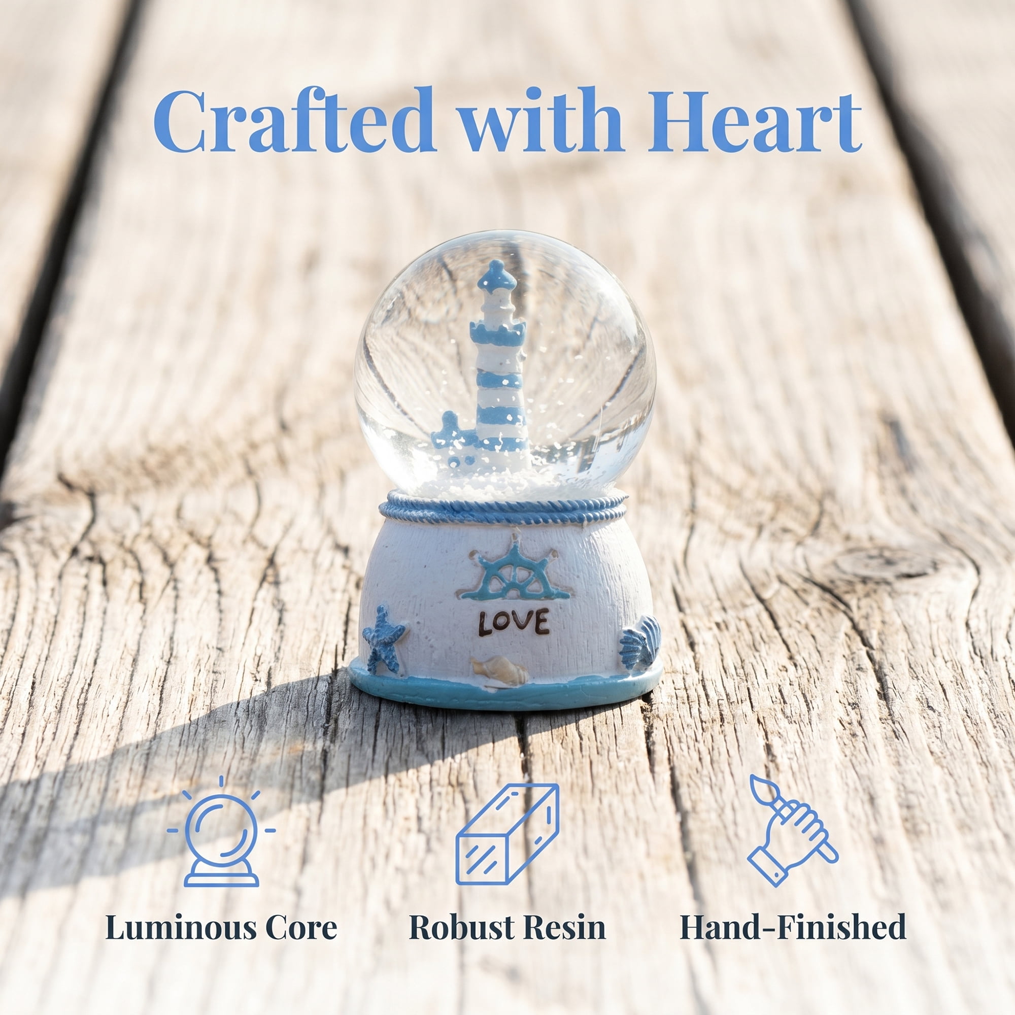Unique Bargains LED Crystal Ball Mini Resin Figurine Snow Globe White 1.8" x 1.8" x 2.7"