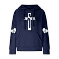thumbnail image 4 of LMKIHUSA Womens Jesus Cross Heart Hoodie,Pullover Hoodies for Women,Casual Waffle Knit Hooded Tops Ladies Sweatshirt Long Sleeve Winter Fall Tops Pocket Drawstring Plain Blouse,Blue,M, 4 of 5