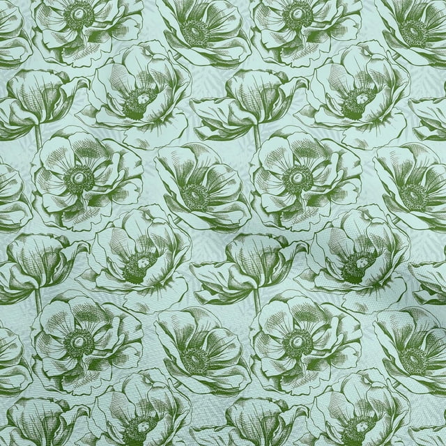 oneOone Rayon Green Fabric Floral Craft Projects Decor Fabric Printed By The Yard 56 Inch Wide