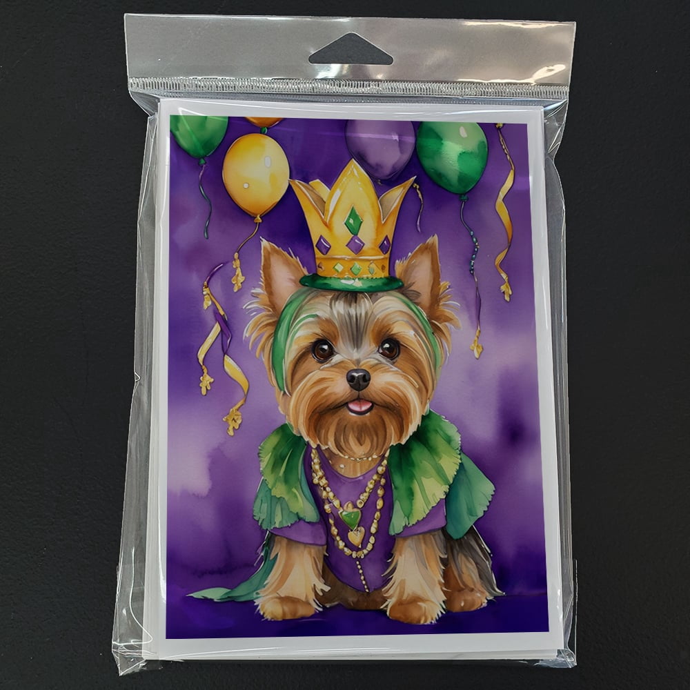 Yorkshire Terrier King of Mardi Gras Greeting Cards Pack of 8 7 in x 5 in