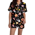 thumbnail image 3 of CONZONE Halloween Womens Pajamas Set Printed Short Sleeve Button Down Tops and Shorts Hallowmas Sleepwear Cozy 2 Piece Pjs Set for Women, 3 of 7