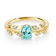 thumbnail image 2 of Gem Stone King 18K Yellow Gold Plated Silver Flower Stem Leaves Ring Apatite Moissanite (0.95 Cttw), 2 of 3