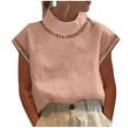 thumbnail image 2 of Fartey Womens Summer Cotton Linen Tops Casual Loose Eyelet Cap Sleeve T Shirts Fashion Oversized Mock Neck Blouse Pink M, 2 of 6
