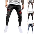 thumbnail image 1 of Men's Casual Straight Ripped Hole Trousers Jeans Pants Full Length Pants, 1 of 6