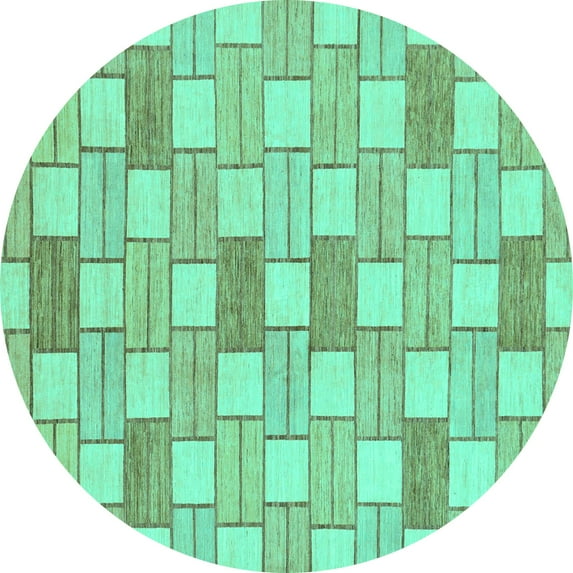 Ahgly Company Machine Washable Indoor Round Abstract Turquoise Blue Modern Area Rugs, 7' Round