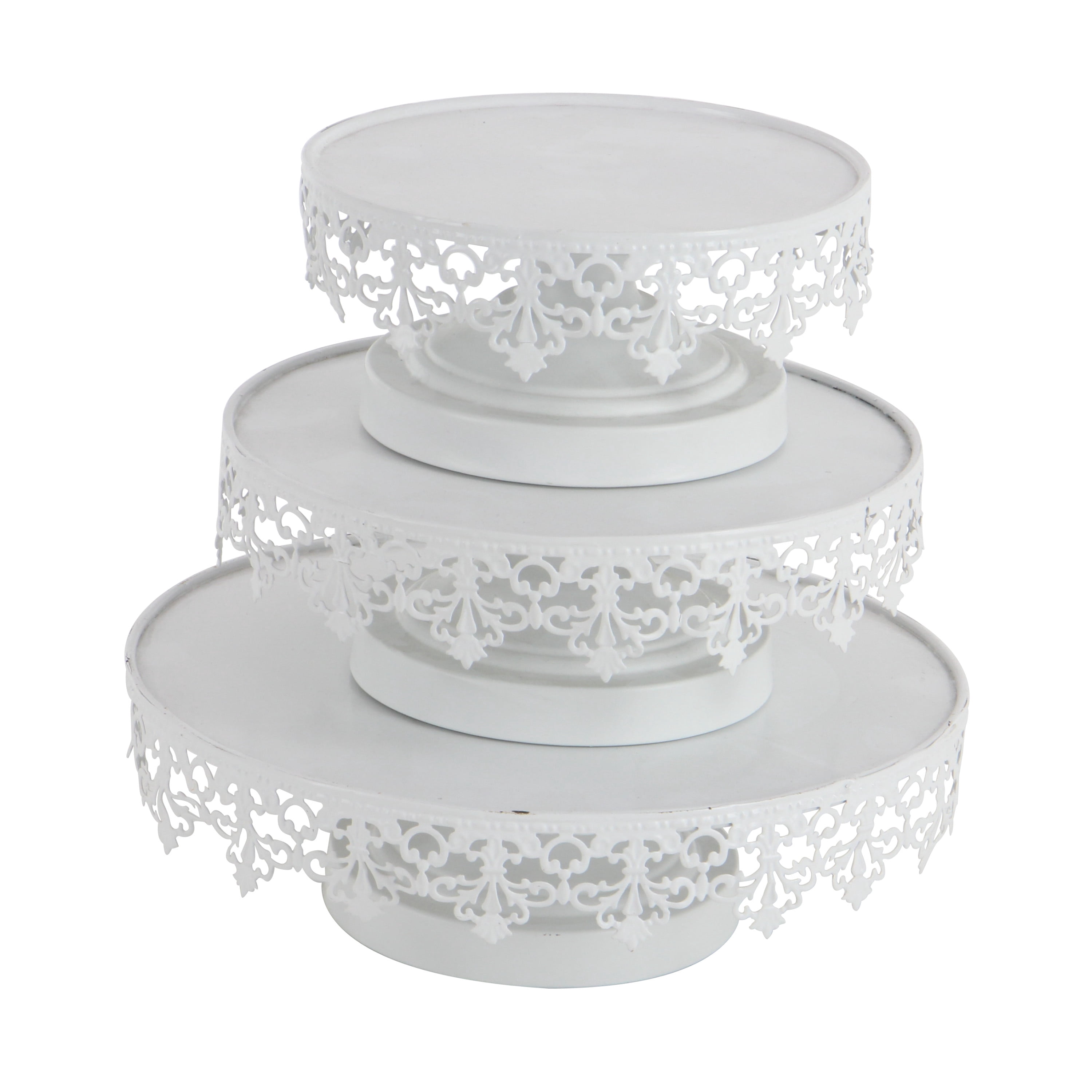 DecMode 13", 10", 9"W White Metal Decorative Stand with Pedestal Base, 3-Pieces