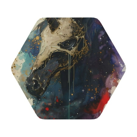 

Coaee Colorful Ink Cute Horse Print Leather Coasters Set of 6 Non-Slip Washable Cup Coasters for Home Office Bar Hexagon