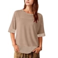 thumbnail image 2 of AUNVITO Women's Oversized Color Block Short Sleeve Round Neck T-shirt Casual Summer Style, 2 of 9