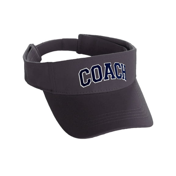 Classic Sport Team Coach Arched Letters Sun Visor Hat Cap Adjustable Back (Charcoal Hat White Navy Letters)