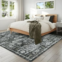Hasoo Black Washable Area Rugs 5' x 7' Rug for Living Room Floral Modern Non Slip Throw Indoor Carpet
