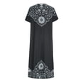 thumbnail image 4 of Levmjia Womens Floral Printed Dress V Neck Casual Short Sleeve A Line Midi Slit Summer Comfortable Stretch Vacation Beach Office, 4 of 6