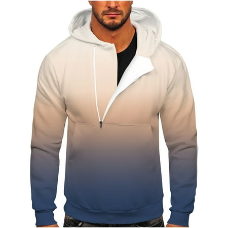 

Juebong Business Dressy Mens Tops Men Casual Sports Fitness Pullover Hooded Half-Zip Gradient Tie-Dye Print Sweatshirt