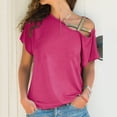 thumbnail image 3 of Camiseta de mujer con hombros descubiertos y diseño cruzado, corte holgado, color liso, mangas cortas, rojo rosa, XXL Summer Chic, 3 of 6