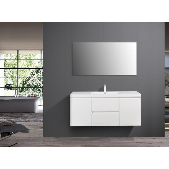 Alma-Pre 48 inch Gloss White Wall Mount Vanity With A Integrated Sink