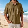 thumbnail image 2 of Men's Cotton Pullover Hooded Top Short Sleeve Casual Solid Color T-Shirt Hoodie Drawstring Loose Fit Summer Basic Streetwear Outfits Travel Essential | JASKFLY,Khaki M, 2 of 7