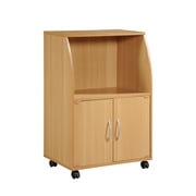 Hodedah Modern Wooden Microwave Kitchen Cart in Beige Finish