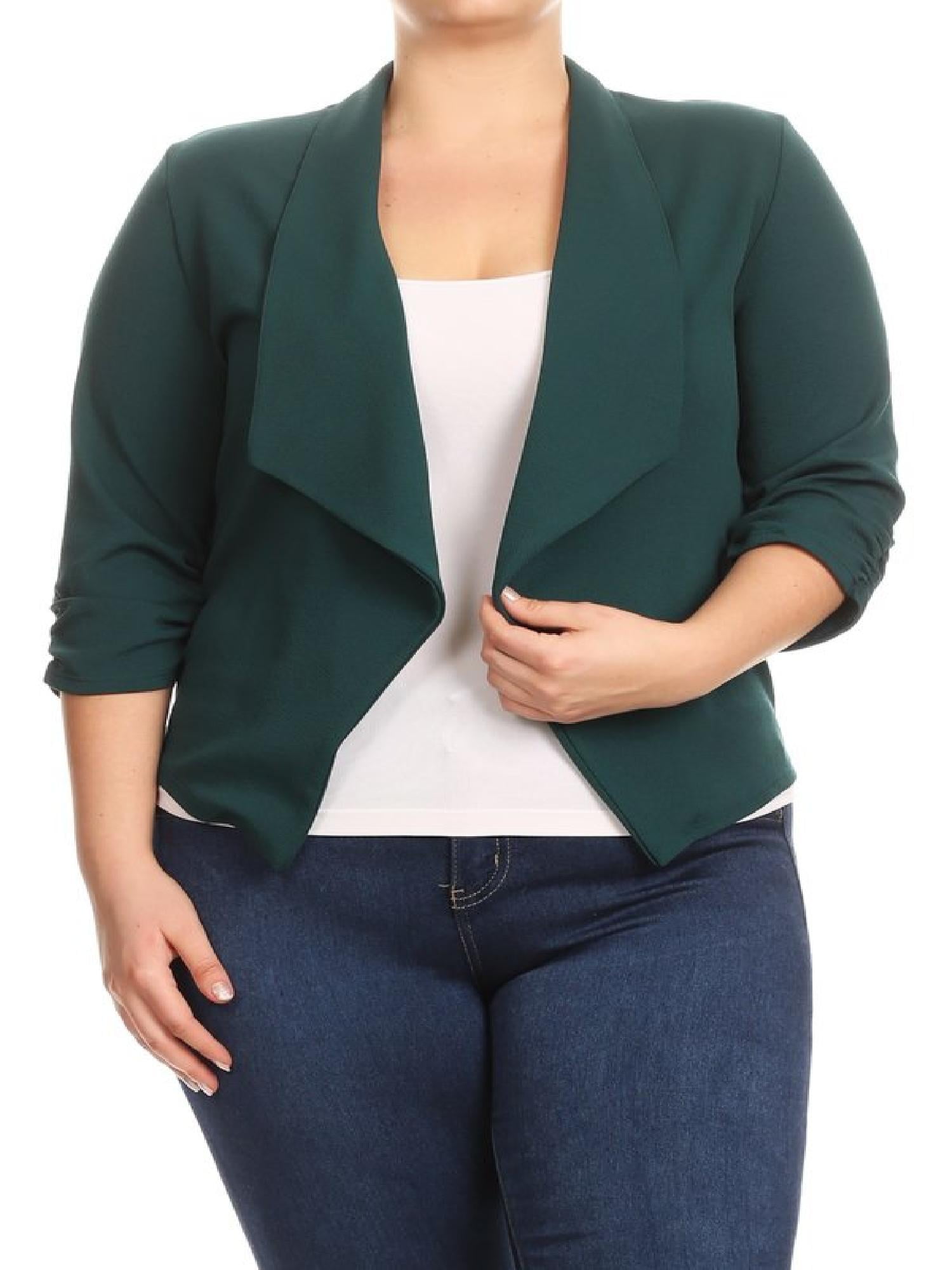 Women's Plus Size Casual 3/4 Sleeve Office Work Blazer Jacket