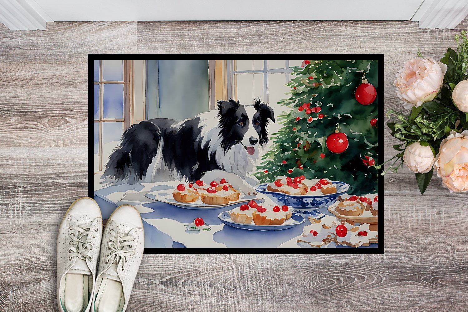 Carolines Treasures DAC3741MAT 18 x 27 in. Unisex Border Collie Christmas Cookies Doormat