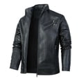 thumbnail image 3 of Xdegoge Mens Faux Leather Racer Jacket Stand Collar Motorcycle Biker Coat Quilted Paneled Zip Up Pu Outerwear Slim Fit Fall Winter Casual Vintage Windbreaker, 3 of 8