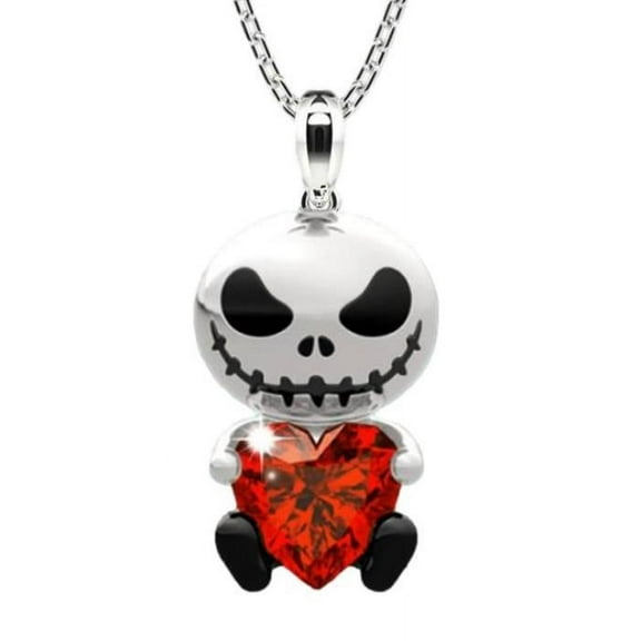 Nightmare Before Christmas Jack w/ Red Stone Metal Pendant Necklace