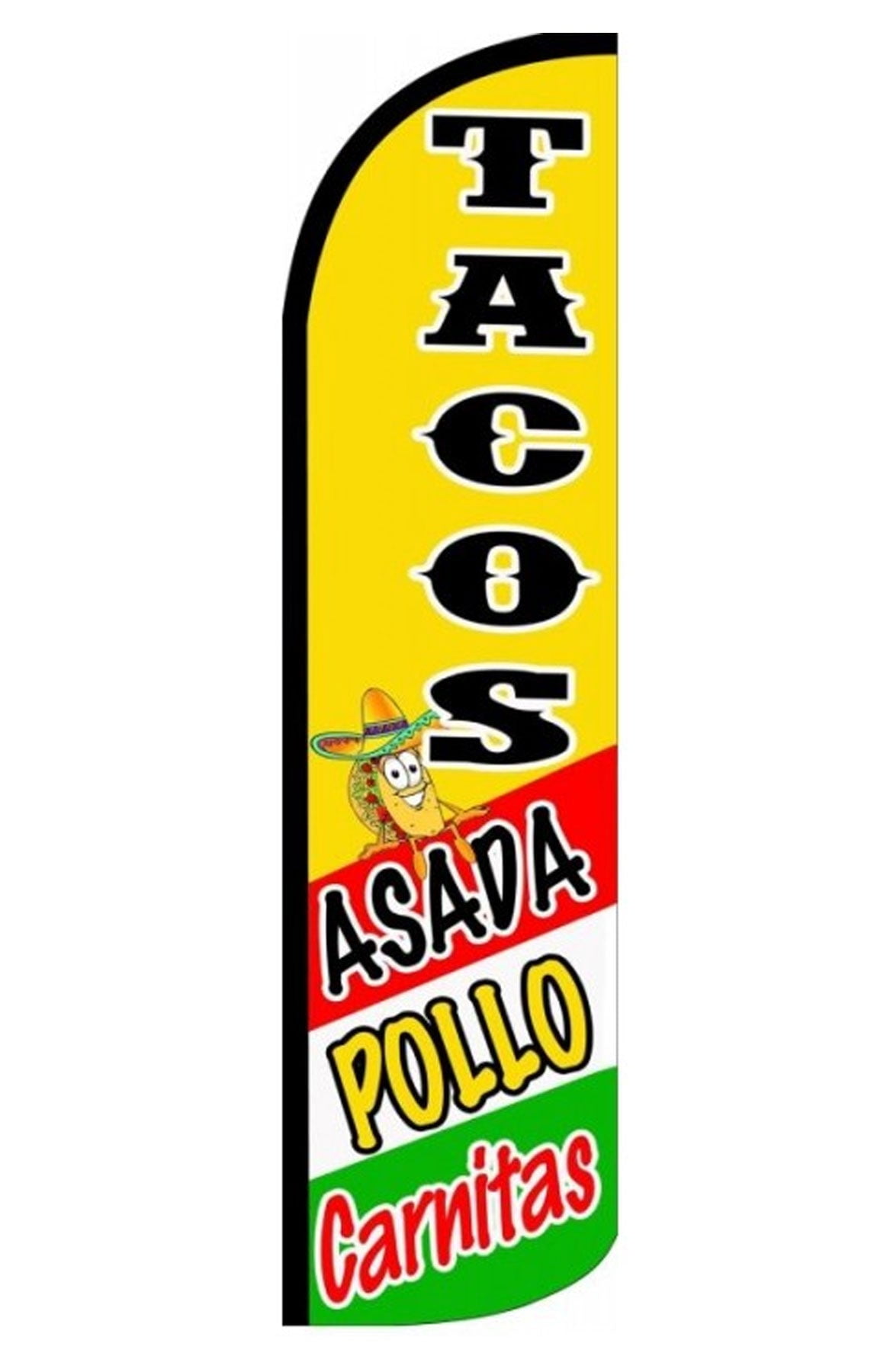 Tacos & Burritos Feather Swooper Flag – 11.5ft Tall Concession Stand Banner – Portable Floor Stand – For Food Trucks & Events