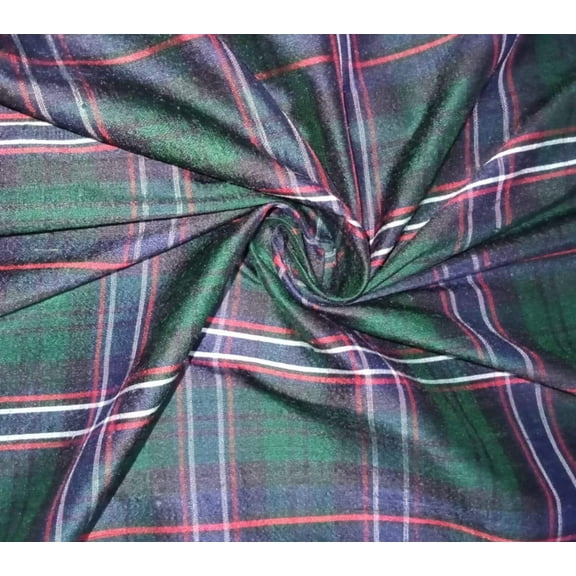 100% silk dupion red blue green tartan Plaids fabric 54quot; wide