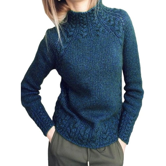 Sexy Dance Women Sweater Winter Warm Jumper Tops Long Sleeve Pullover Cozy Knitted Sweaters Loungewear Blue 2XL