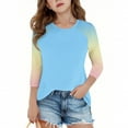 thumbnail image 2 of ZACPNCV 3/4 Length Sleeve Girls Tops Summer Three Quarter Striped Shirts Casual Loose Fit Soft Blouse Tees Blue 4-5 Years, 2 of 8