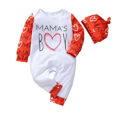 

TAIAOJING Toddler Baby Boy Clothes Set Valentine s Day Boys Letter Cartoon Print Romper Jumpsuit With Hat Set 2PCS 9-12 Months