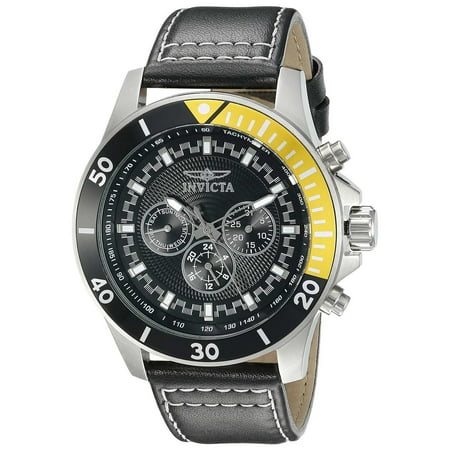 Invicta 21479 Men's Pro Diver Yellow Accented Black Bezel Leather Strap Watch