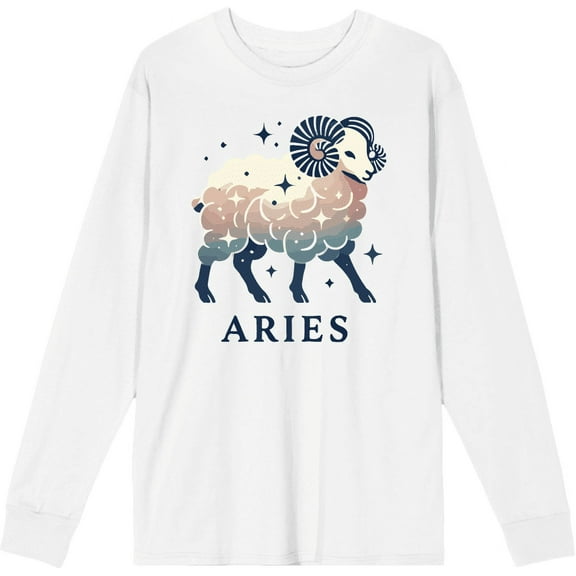 Aries Zodiac Sign Adult White Crew Neck Long Sleeve Tee-Medium