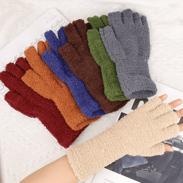 Half Finger Gloves for Women Winter Soft Warm Wool Knitting Arm Gloves Soft  Warm Mittens Handschoenen