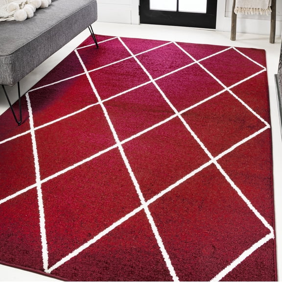 JONATHAN Y SUPERSOFT 4 x 6 Area Rug, Cole Minimalist Diamond Trellis - Red/White, SEU102I-4