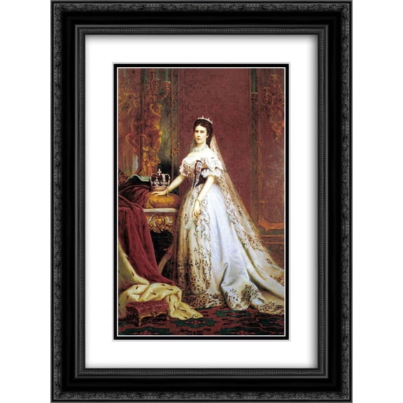 Bertalan Szekely 2x Matted 18x24 Black Ornate Framed Art Print 'Queen Elisabeth of Hungary and Bohemia'
