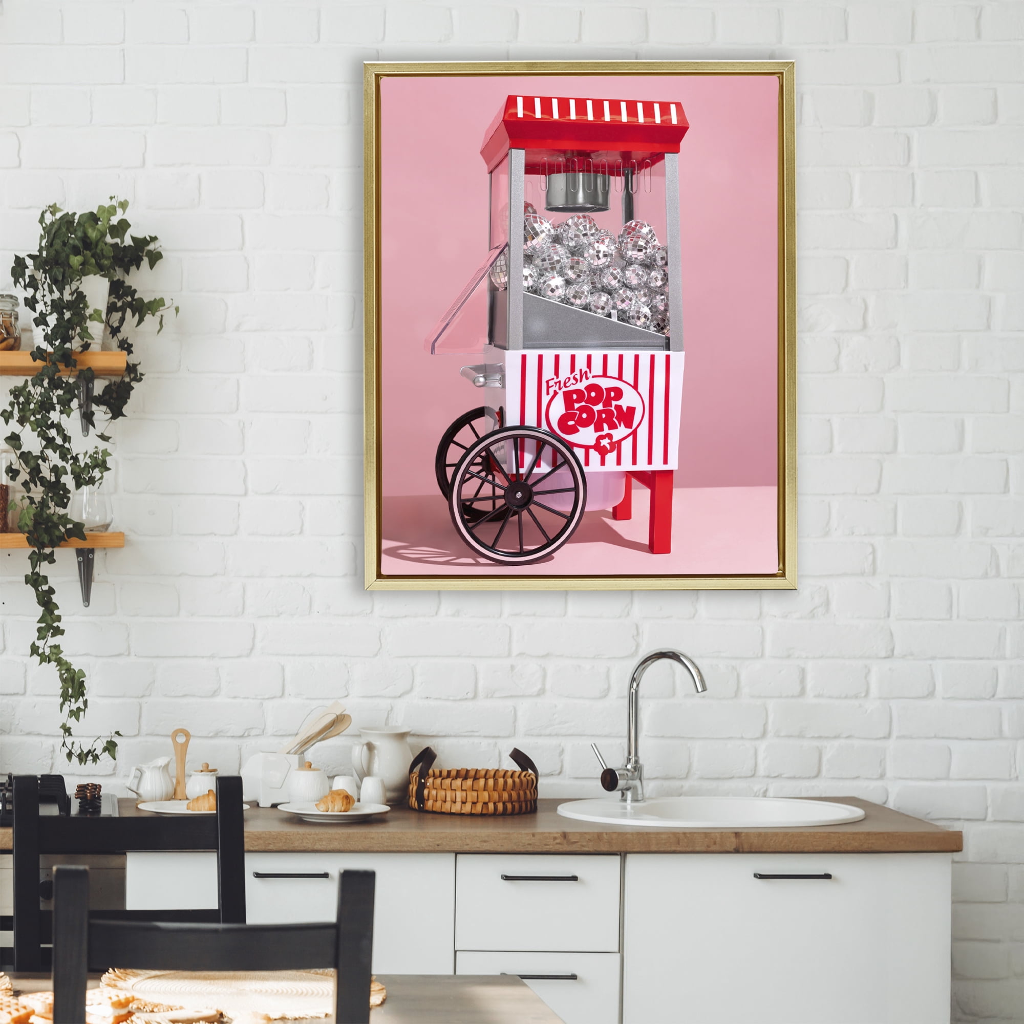 Stupell Industries Movie Popcorn with Disco Balls Gold Framed Floater Canvas Wall Art, design by LISH Creative