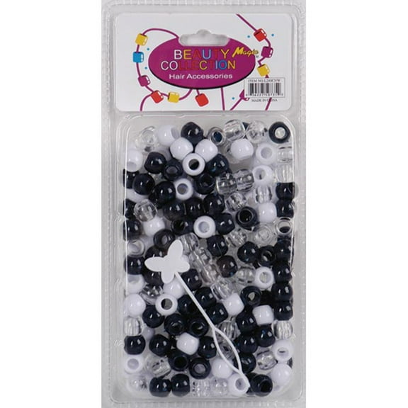 BEAUTY COLLECTION - Large Round Hair Bead 200PCs BLA/WHI/RED
